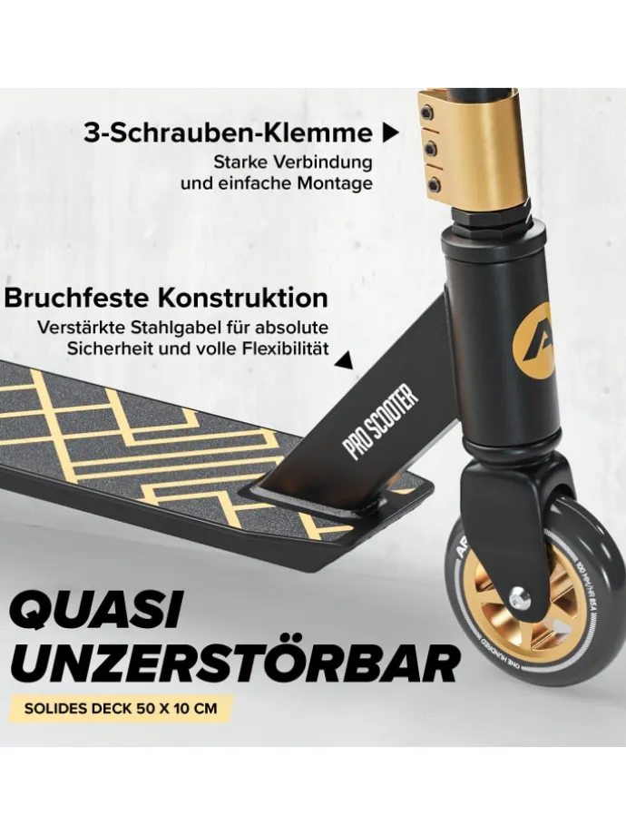 Stunt Scooter Freestyle " Genius Pro 4.0 " in schwarz/gold