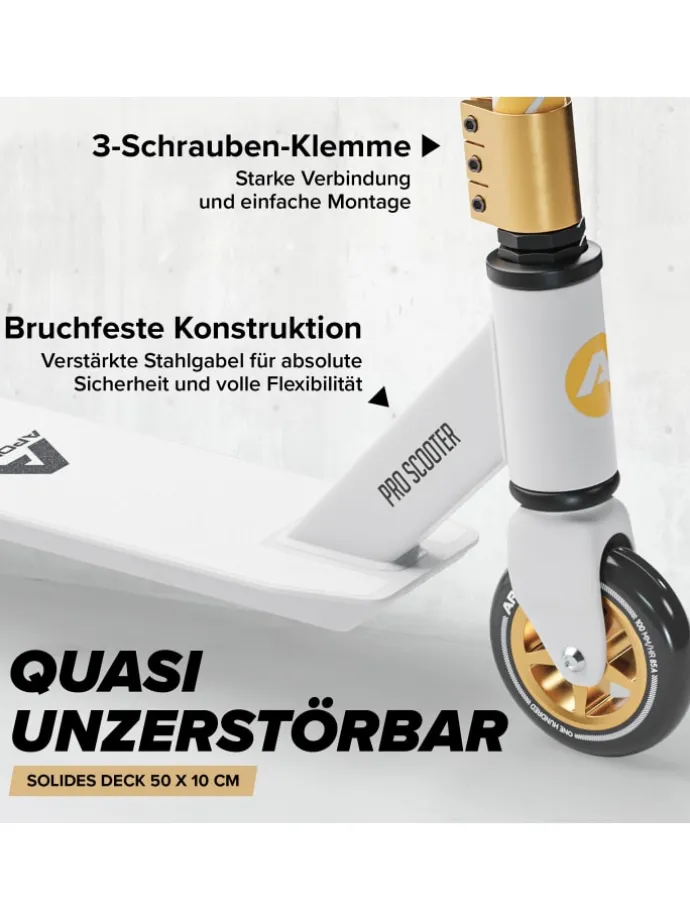 Stunt Scooter Freestyle " Genius Pro 4.0 " in weiß/gold
