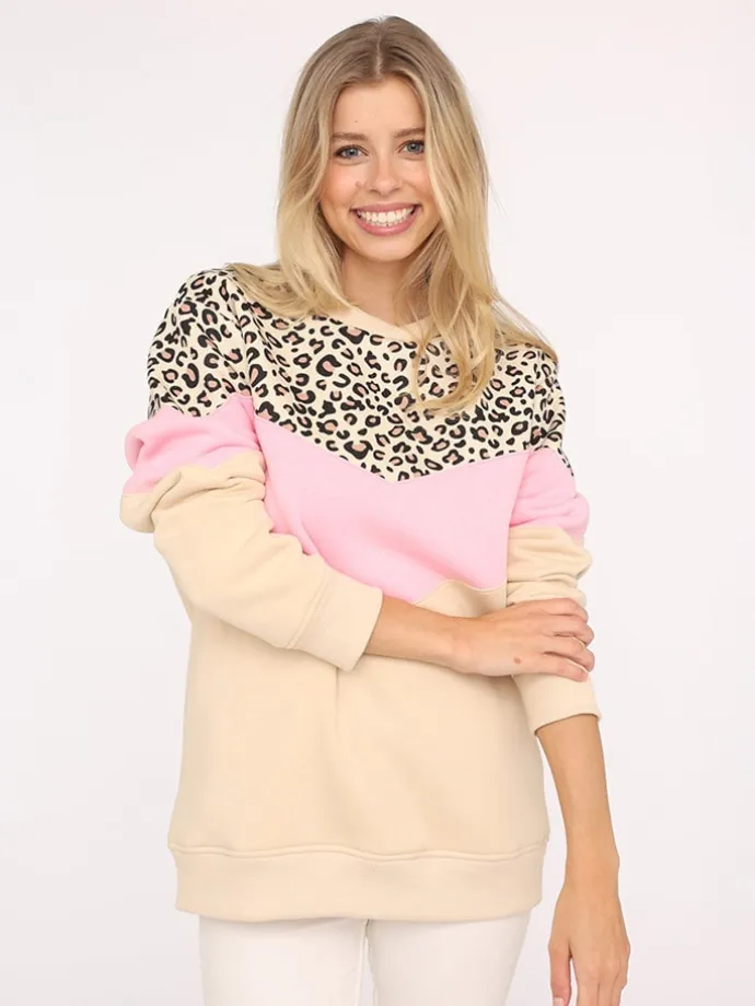 Sweatshirt "Konny" in Beige/ Rosa/ Schwarz