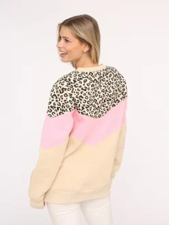 Sweatshirt "Konny" in Beige/ Rosa/ Schwarz