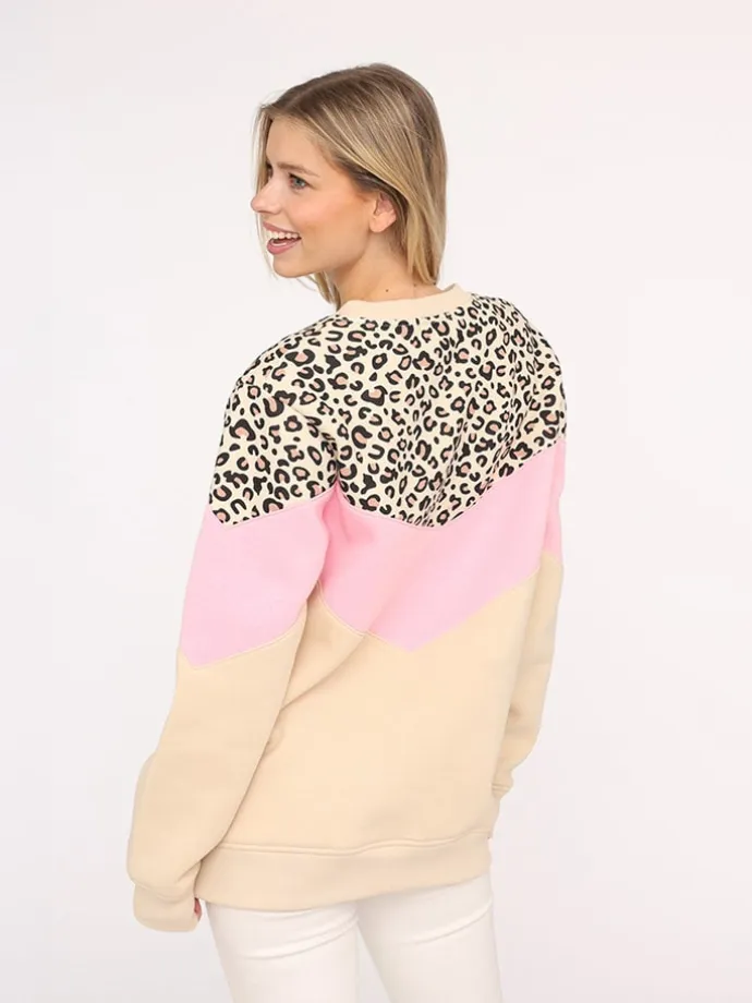 Sweatshirt "Konny" in Beige/ Rosa/ Schwarz