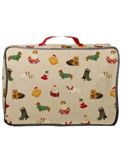 Tasche "Woofing Christmas" in Beige/ Rot - (B)36 x (H)25 x (T)11 cm