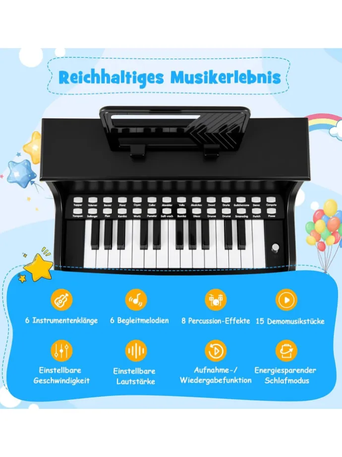 25-Tasten Keyboard mit Hocker ab 3 Jahren in Schwarz