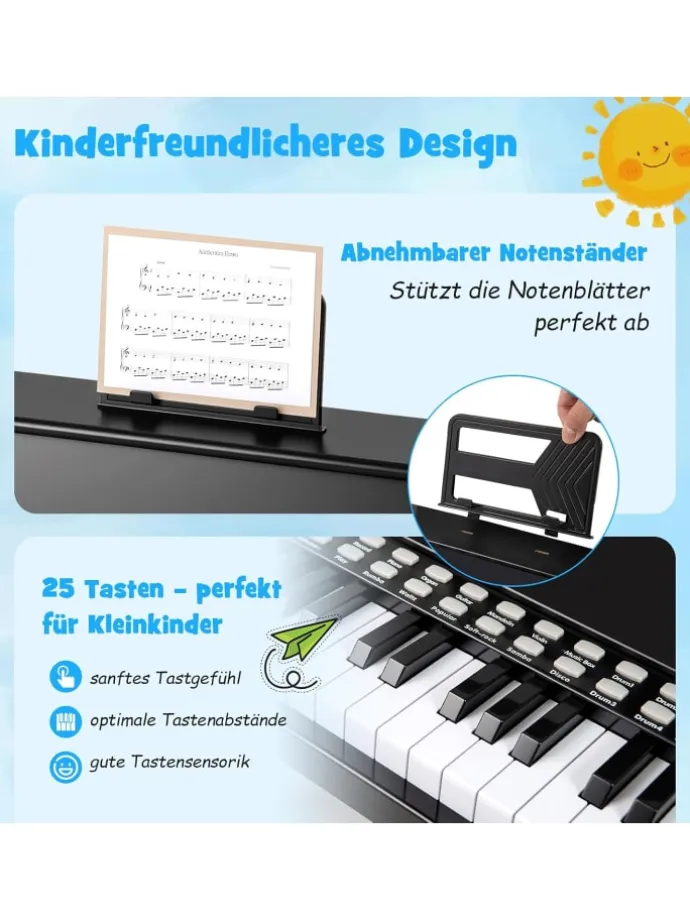 25-Tasten Keyboard mit Hocker ab 3 Jahren in Schwarz