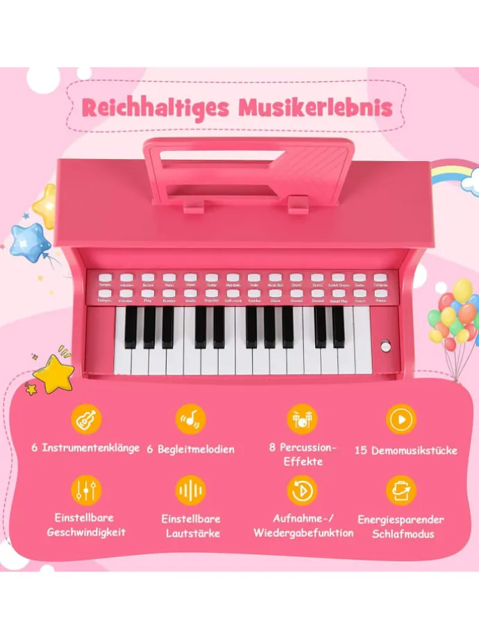 25-Tasten Keyboard mit Hocker ab 3 Jahren in Rosa