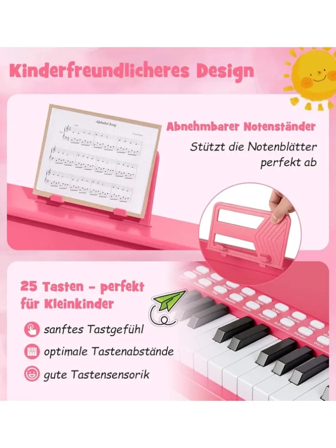 25-Tasten Keyboard mit Hocker ab 3 Jahren in Rosa