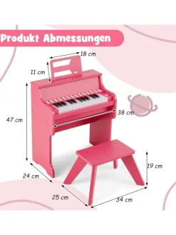 25-Tasten Keyboard mit Hocker ab 3 Jahren in Rosa