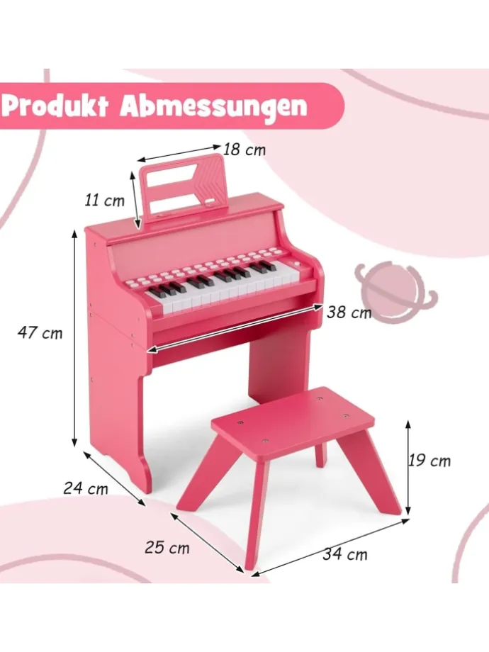 25-Tasten Keyboard mit Hocker ab 3 Jahren in Rosa