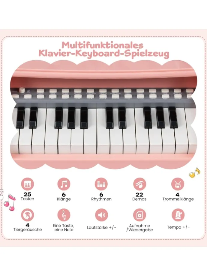 25-Tasten Kinder Keyboard ab 3 Jahren in Rosa
