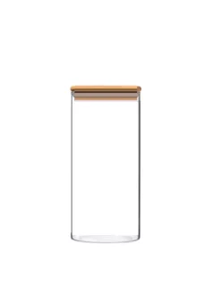 6-teiliges Glas Vorratsdosen-Set mit Bambusdeckel in Transparent
