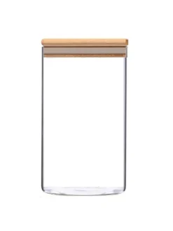 6-teiliges Glas Vorratsdosen-Set mit Bambusdeckel in Transparent