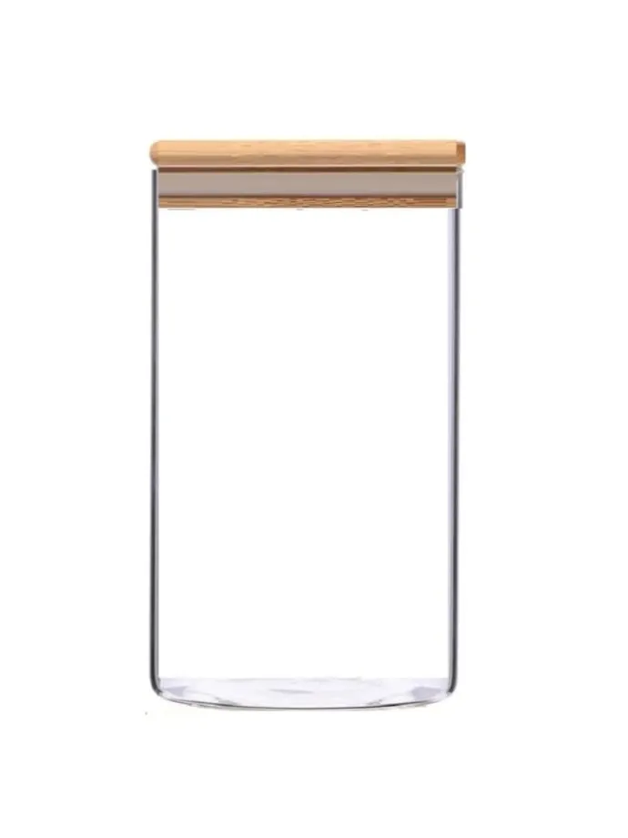6-teiliges Glas Vorratsdosen-Set mit Bambusdeckel in Transparent