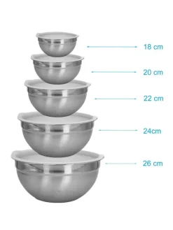 5-teiliges Salatschüssel Rührschüssel Set in Silber