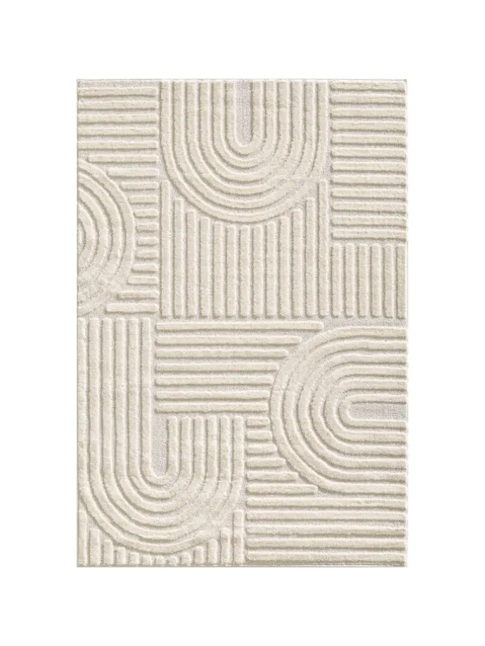 Teppich Hochflor Skandi-Boho Muster Polypropylen Wohnzimmer in Creme