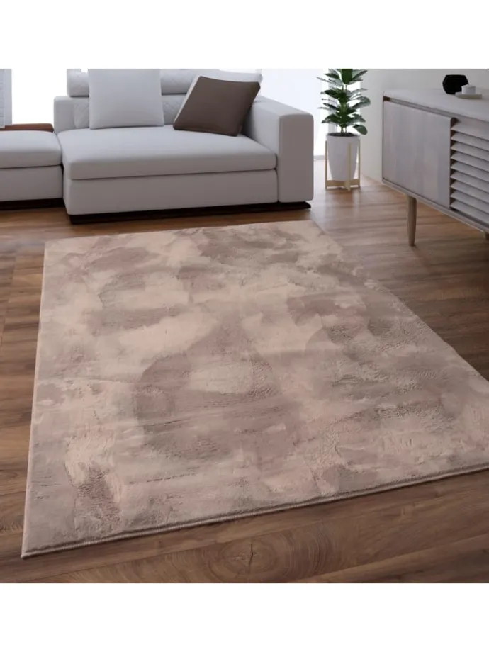 Teppich Kurzflor waschbar Einfarbig Wohnzimmer in Taupe