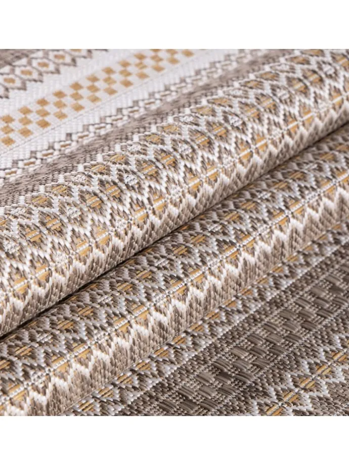 Teppich Outdoor Flachgewebe Vintage-Look Polypropylen Balkon in Beige