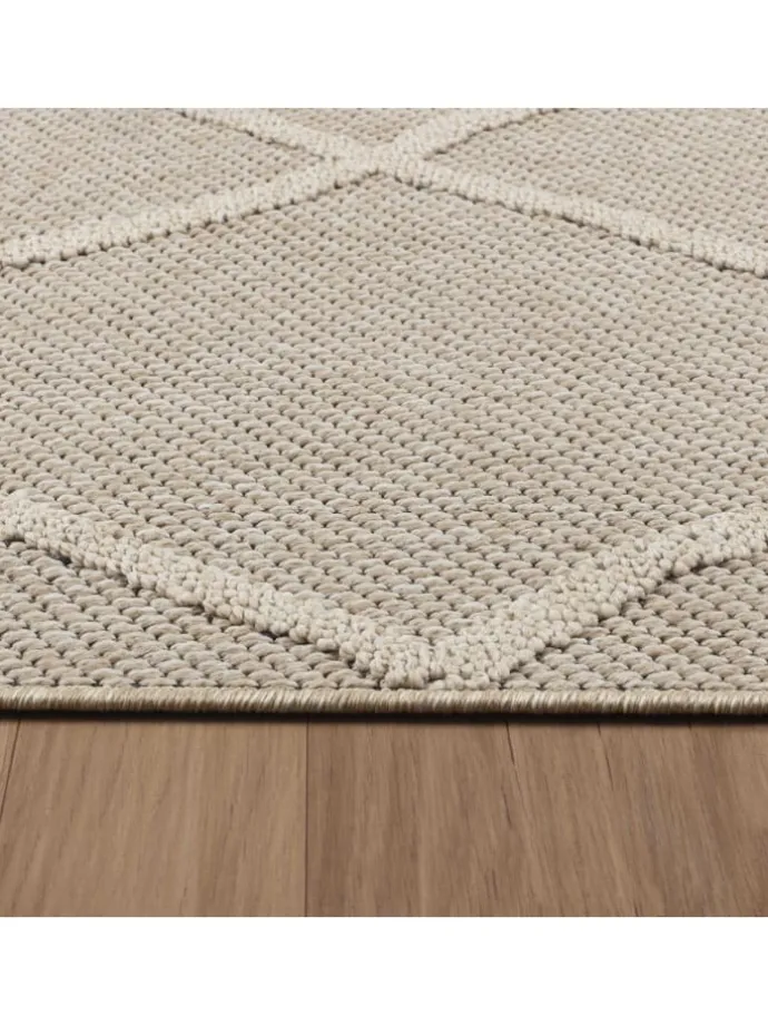 Teppich Outdoor Flachgewebe Boho-Muster Polypropylen Terrasse in Beige
