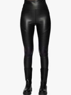 Thermo High-Rise Biker-Leggings in Lederoptik in Schwarz