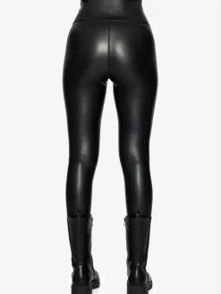 Thermo High-Rise Biker-Leggings in Lederoptik in Schwarz