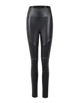 Thermo High-Rise Biker-Leggings in Lederoptik in Schwarz