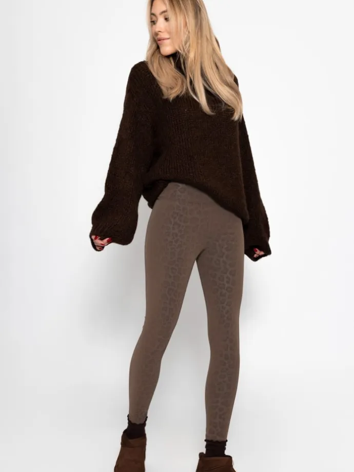Thermo Kunstleder Leggings mit Leo Print in Braun