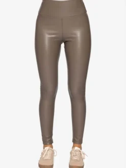 Thermo Leggings in Lederoptik in Taupe