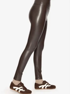 Thermo Leggings in Lederoptik in Braun