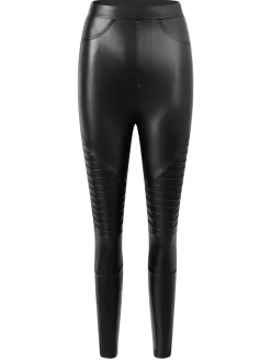 Thermo Leggings in Lederoptik in Schwarz
