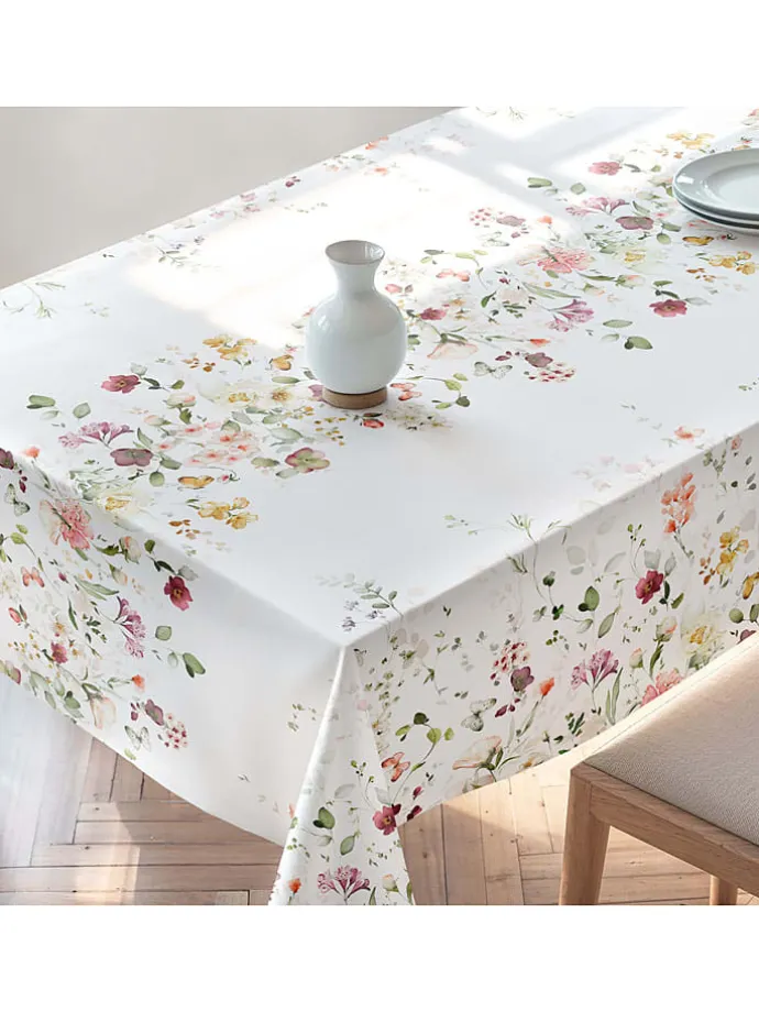Tischdecke "Floral And Tropical Durana" in Weiß/ Grün/ Rosa