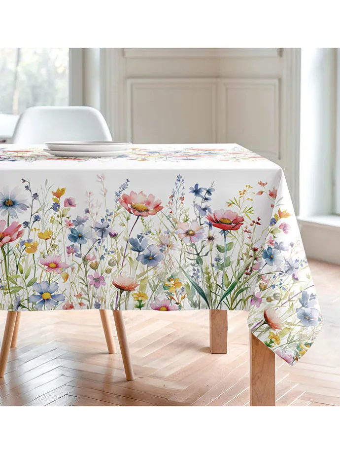 Tischdecke "Floral And Tropical Daina" in Weiß/ Blau/ Rosa