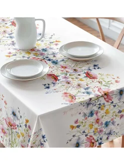Tischdecke "Floral And Tropical Daina" in Weiß/ Blau/ Rosa