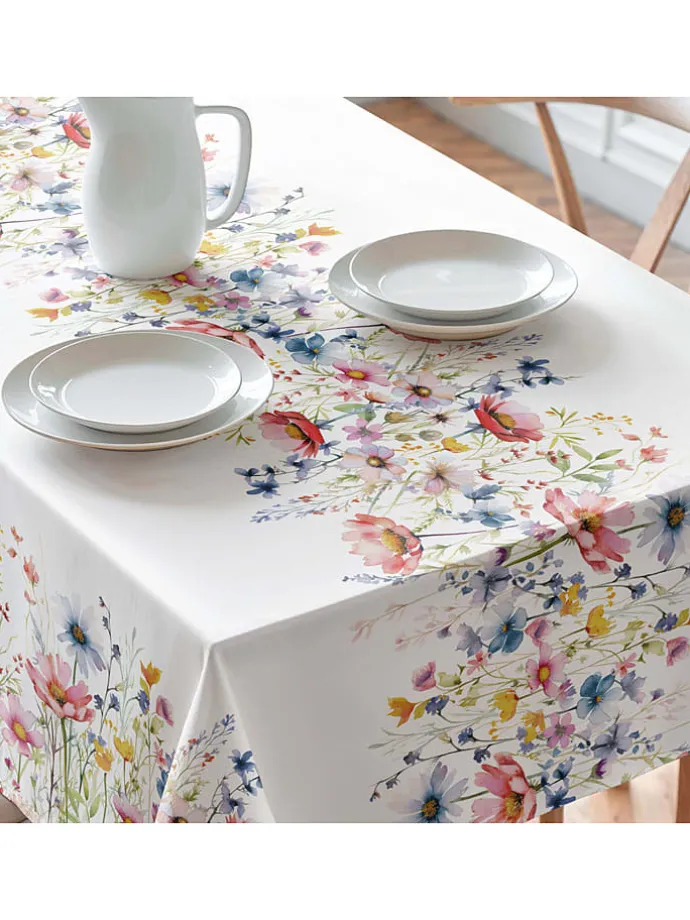 Tischdecke "Floral And Tropical Daina" in Weiß/ Blau/ Rosa