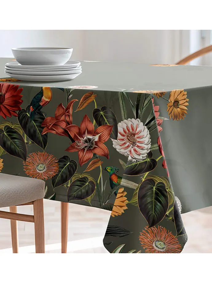 Tischdecke "Floral And Tropical Edna" in Grün/ Rosa/ Gelb