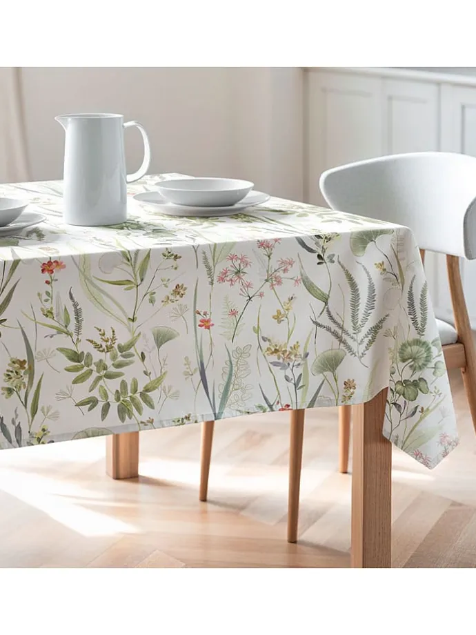 Tischdecke "Floral And Tropical Jayla" in Weiß/ Grün/ Rosa