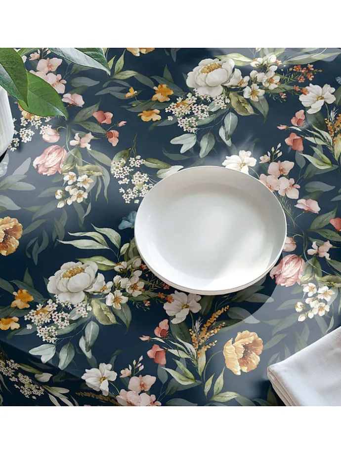 Tischdecke "Floral And Tropical Kendra" in Dunkelblau/ Grün/ Rosa