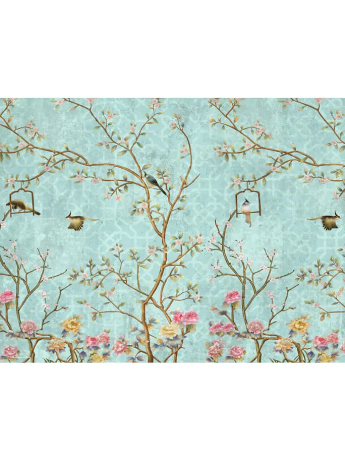 Tischsets I Platzsets abwaschbar - Florales Vintage Motiv mit Vägeln - aus erstklassigem Vinyl (Kunststoff Ð BPA-frei) - 4 Stück - 44 x 32 cm - rutschfeste Tischdekoration