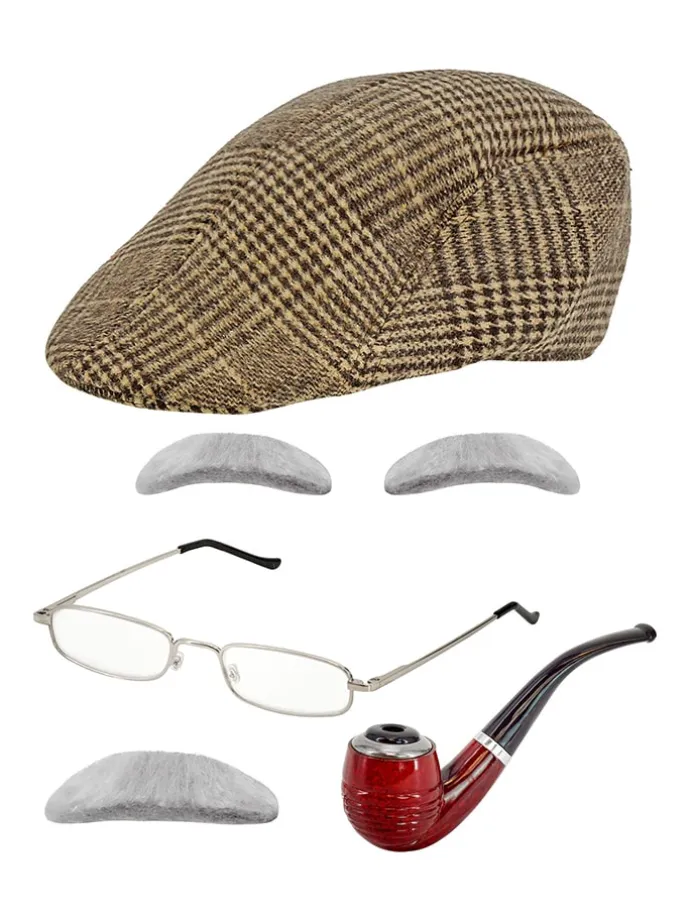 5tlg. Accessories-Set "Alter Mann" in Hellbraun/ Grau