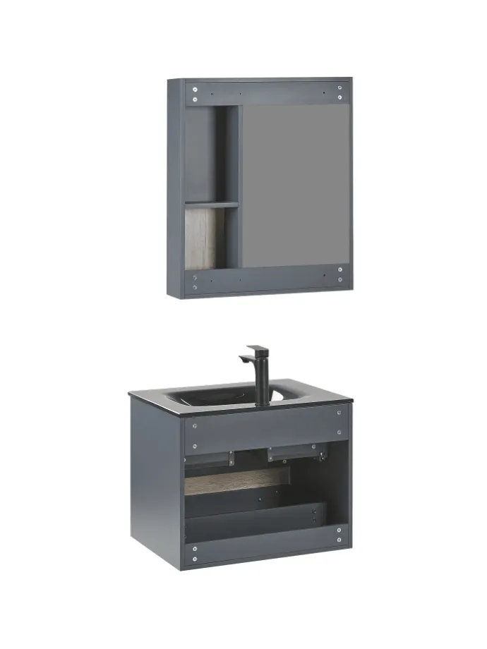 3-tlg Badezimmerschrank TERUEL in Grau/Braun