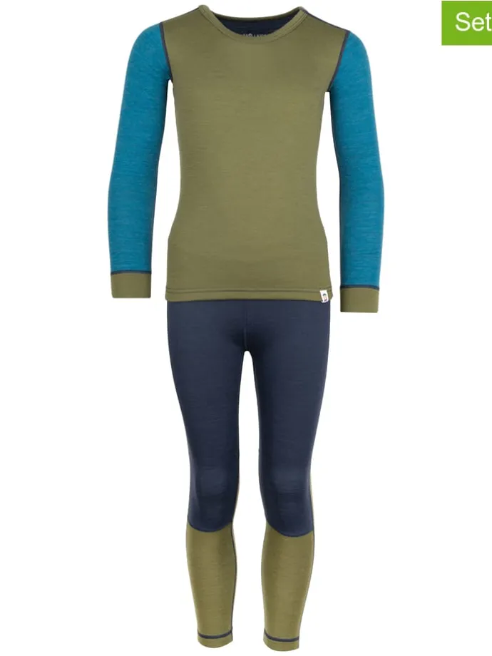 2tlg. Funktionswäscheset "Merino" in Khaki/ Dunkelblau