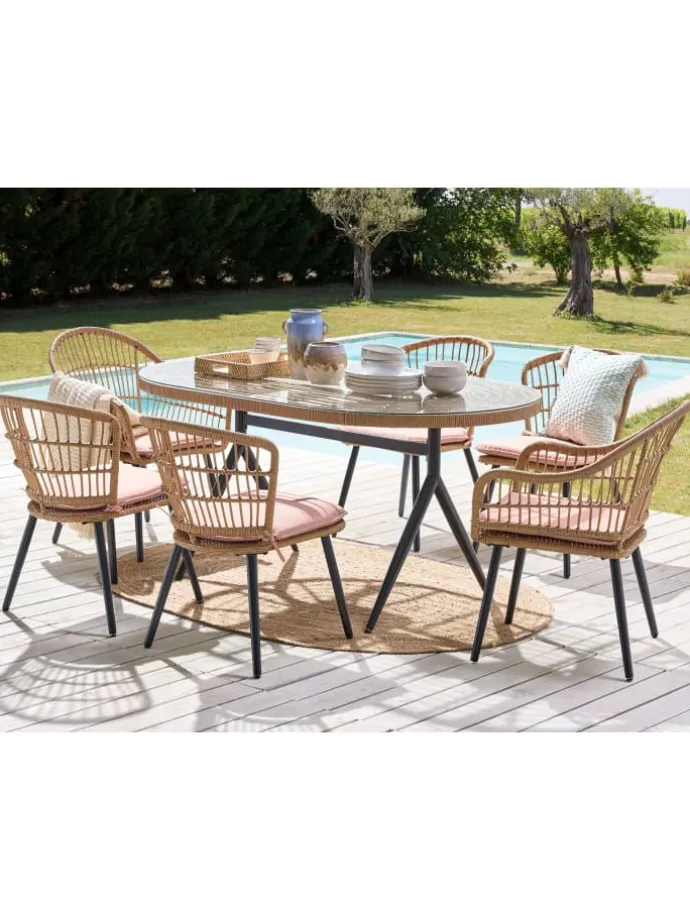7-tlg Gartentisch Set ALIANO in Beige/Schwarz