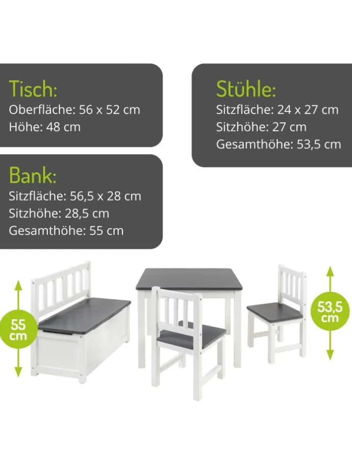 4-tlg. Kindersitzgruppe Anna in Grau / weiß