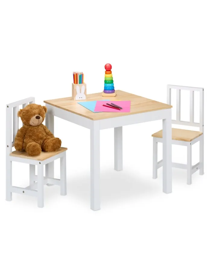 3-tlg. Kindersitzgruppe in Weiß/ Natur