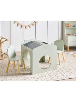 3-tlg Kindertisch mit Stühlen QUILPIE in Grün/Braun
