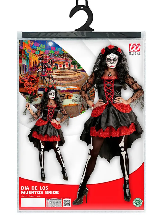 2tlg. Kostüm "BRAUT DIA DE LOS MUERTOS" in Schwarz/ Rot