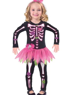 2tlg. Kostüm "Fancy Bones" in Schwarz/ Pink