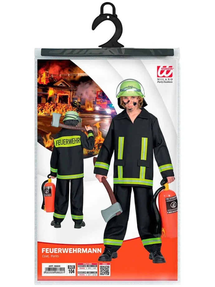 2tlg. Kostüm "Feuerwehrmann" in Schwarz/ Gelb