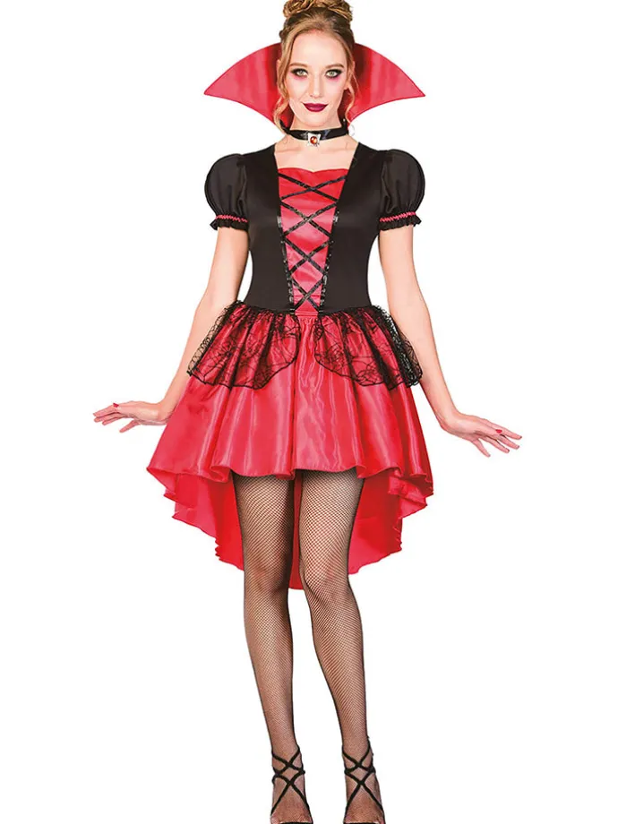 2tlg. Kostüm "Glamouröser Vamp" in Rot/ Schwarz