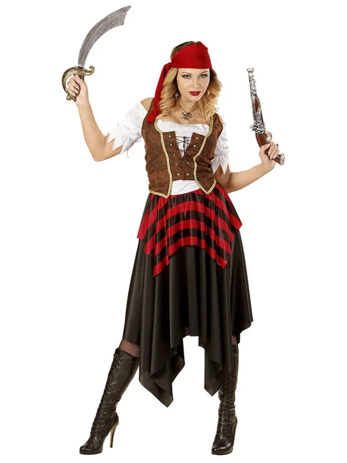 3tlg. Kostüm "Pirat" in Braun/ Rot/ Schwarz