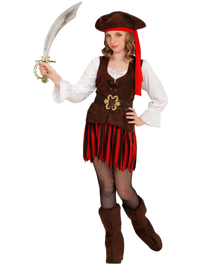 4tlg. Kostüm "Piratenmädchen der Karibik" in Weiß/ Schwarz/ Rot
