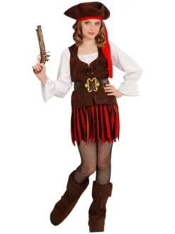 4tlg. Kostüm "Piratenmädchen der Karibik" in Weiß/ Schwarz/ Rot